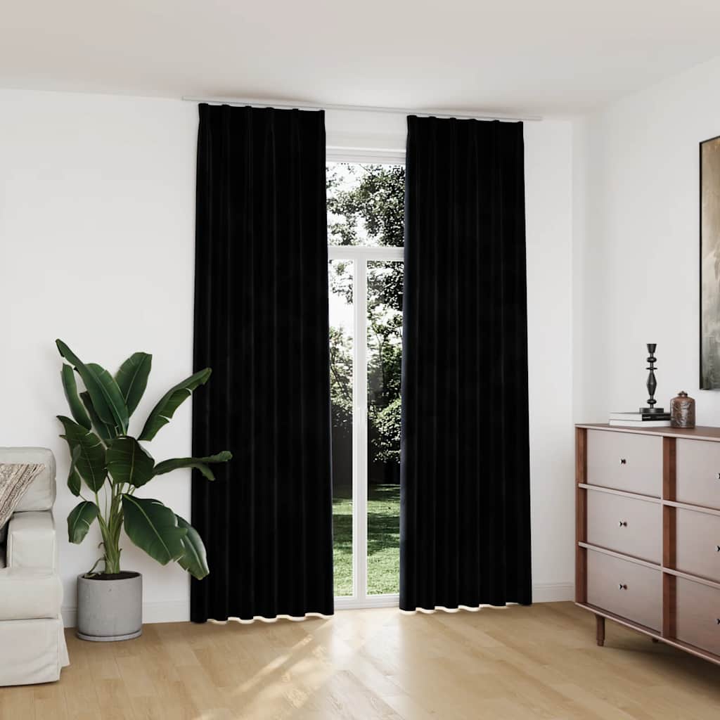 Blackout Curtains with Hooks, 2 Pieces, Velvet