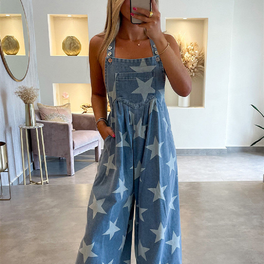 Female Fashion Five-pointed Star Printing Romper