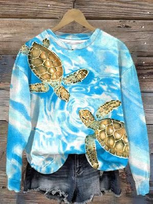 Trendy Digital Print Drop-Shoulder Long-Sleeve Sweater