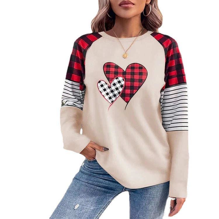 Women's Plaid Long-Sleeve Round Neck Loose Sweater