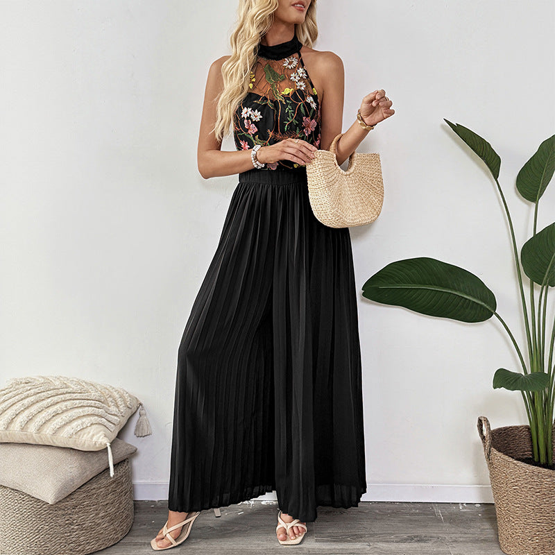 Elegant Lace Halter Wide Leg Jumpsuit