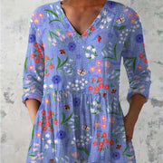 Flirty Fish-Print A-Line Summer Dress – High Waist, Short Sleeve