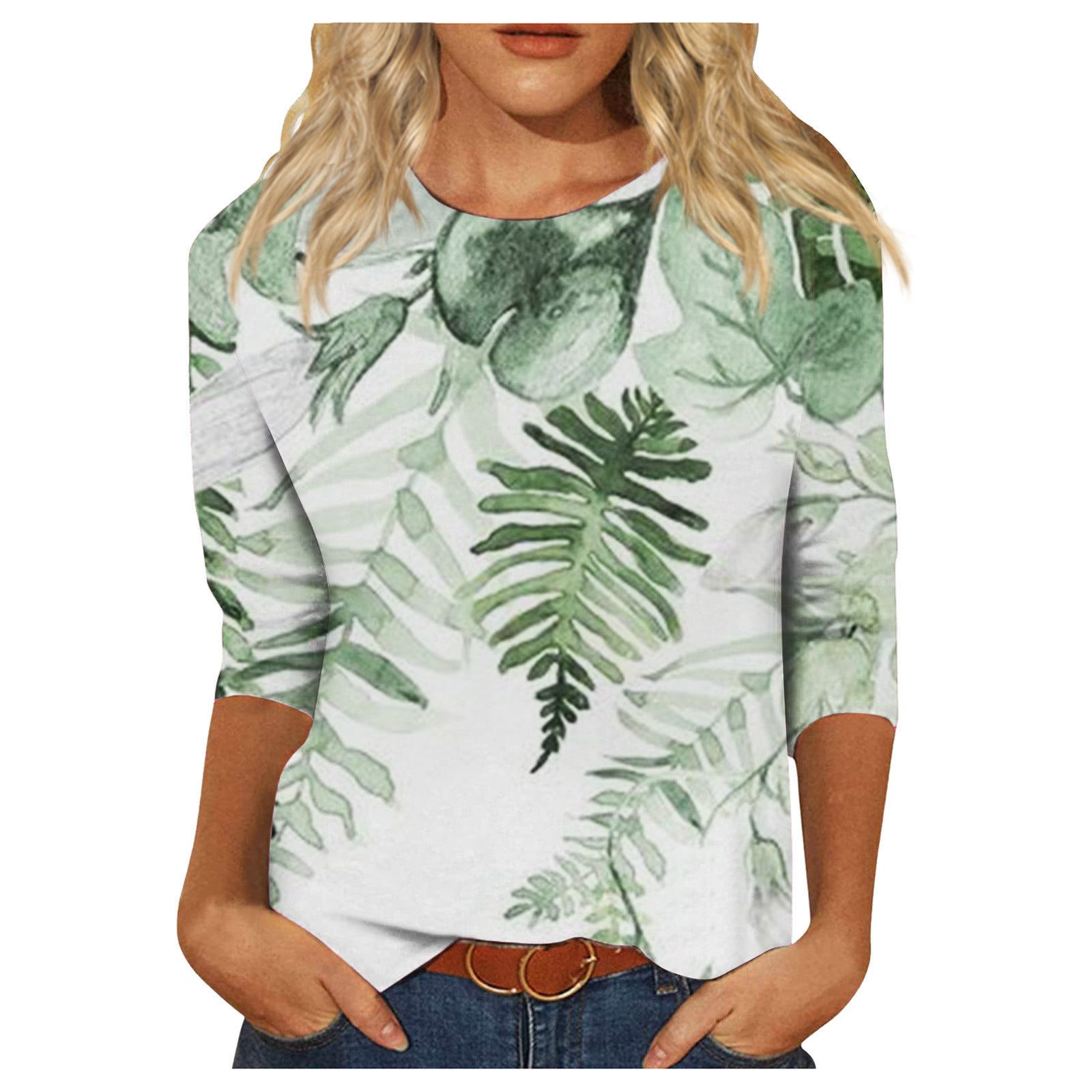 Round Neck Printed Casual Loose Long Sleeve