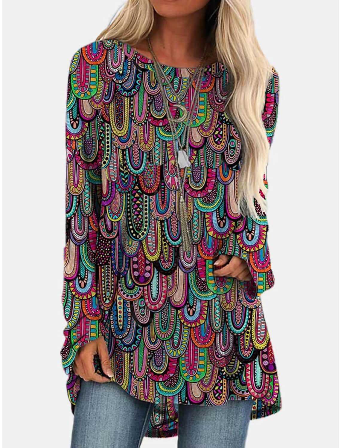 Long T-shirt Dress Retro Ethnic Style