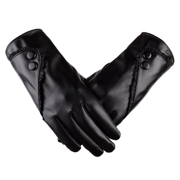 Stylish Women's PU Gloves with Lace & Button