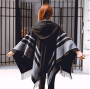 Warm Hooded Shawl for Women, Dual-Use Tassel Scarf