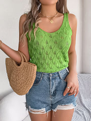 Women's V-Neck Leaf-Cutout Sleeveless Knit Tank – Solid Color
