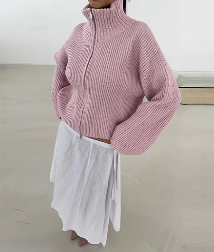 Womens Round-neck Sweater Coat for Autumn and Winter Warm and Casual