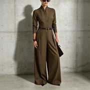 Chic Stand-Collar Long Sleeve Wide-Leg Jumpsuit