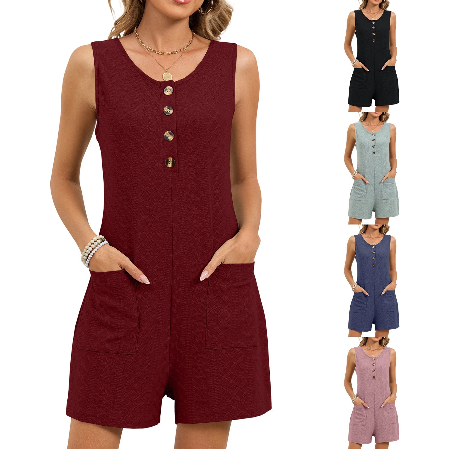 Womens Single-breasted Vest And Shorts Jumpsuit
