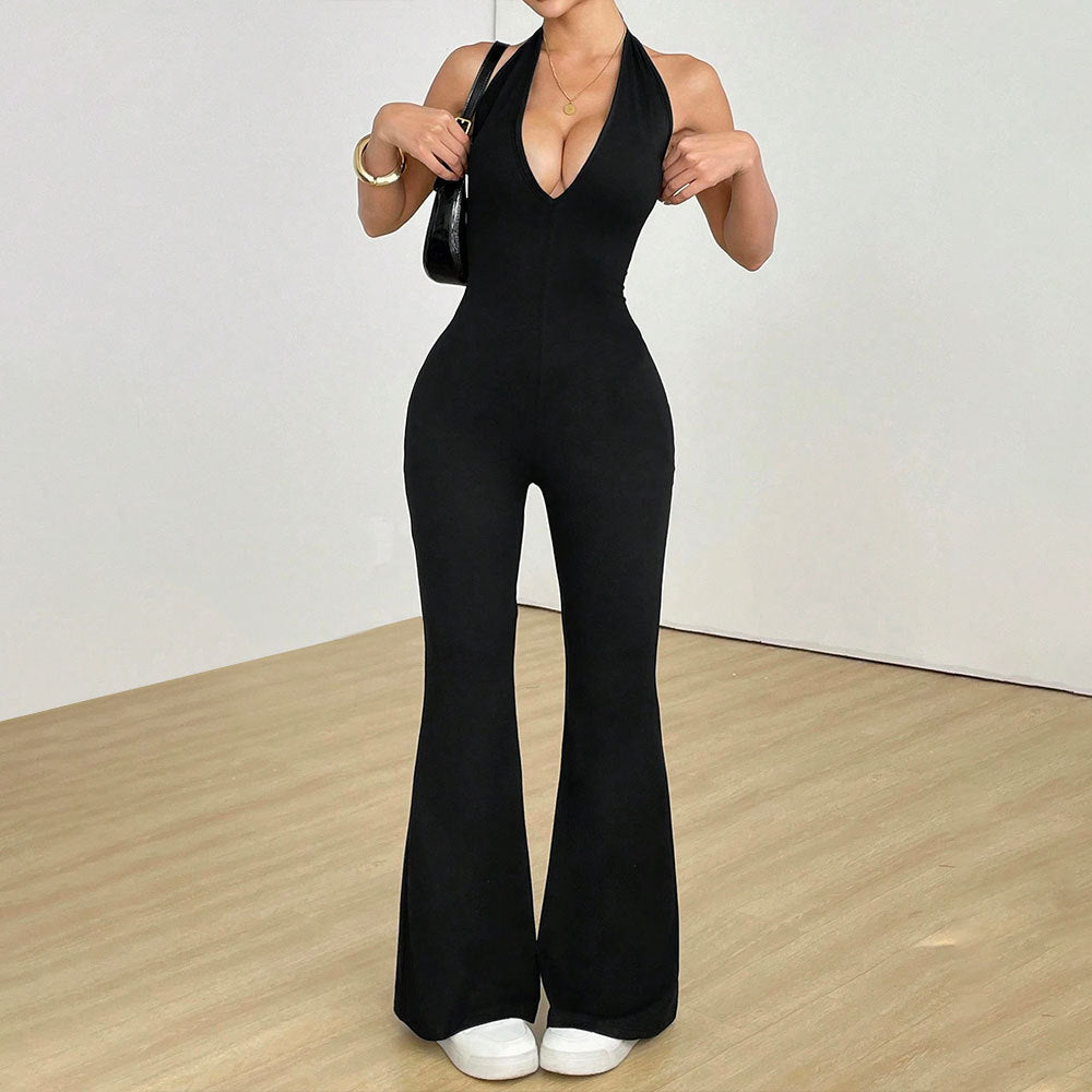 Sleek Sheer Hollowed-Out Bodycon Fitness Jumpsuit