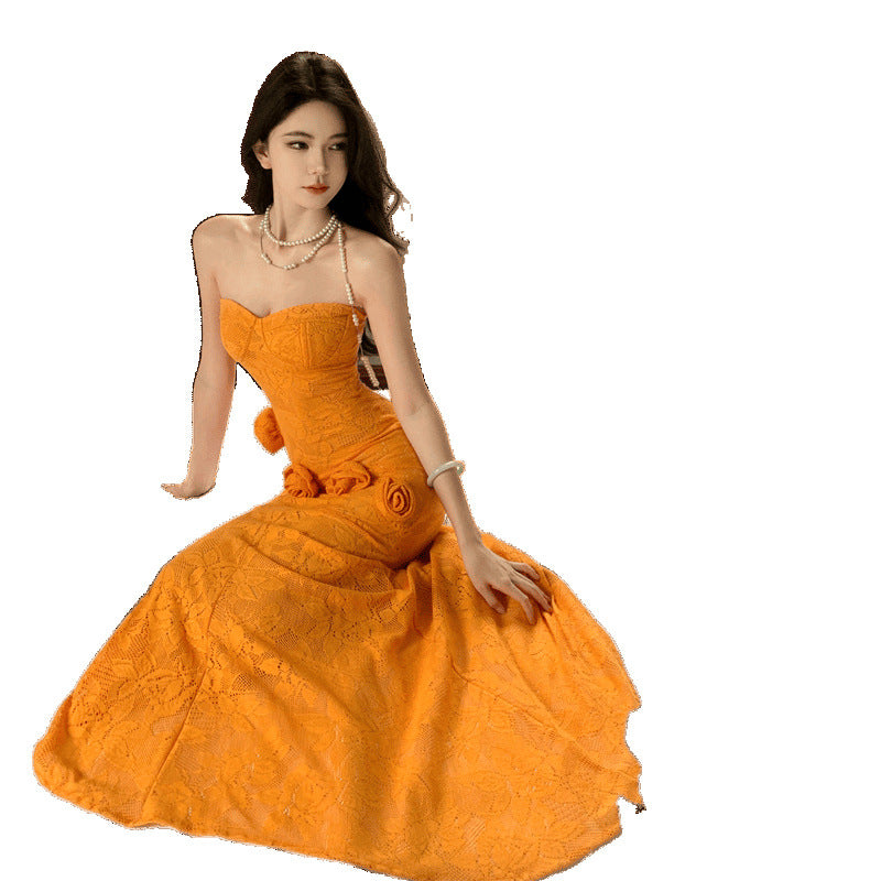 Women's Three-dimensional Floral Strapless Dress