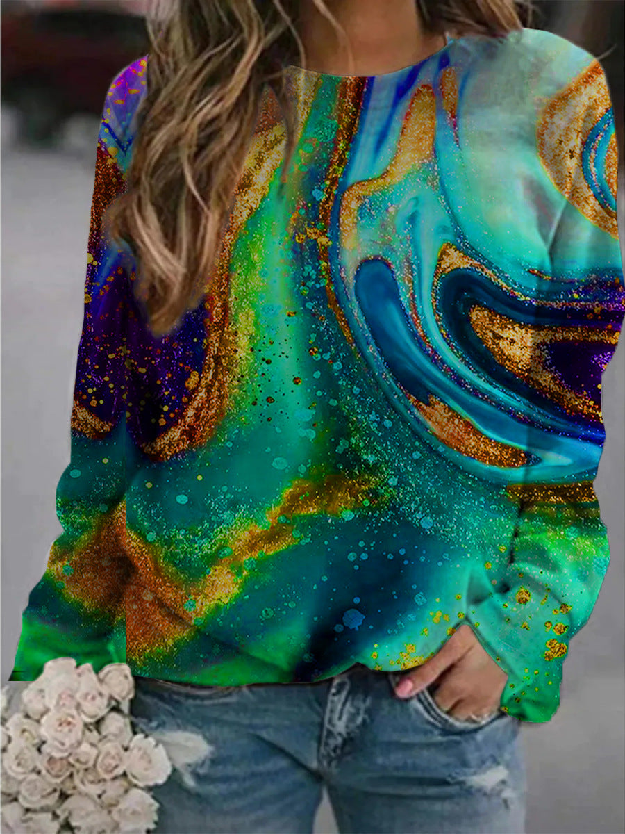 Artistic Abstract Print Loose Pullover Sweater