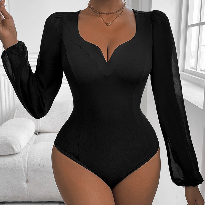 Women's Mesh V-Neck Patchwork Romper