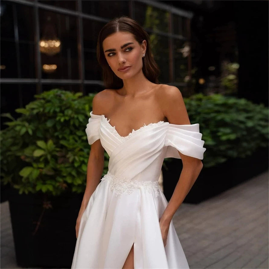 Elegant Off-Shoulder Satin Wedding Dress