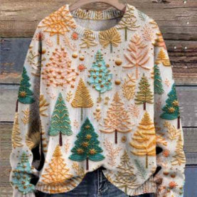 Women's Festive Christmas Graphic Round-Neck Sweatshirt
