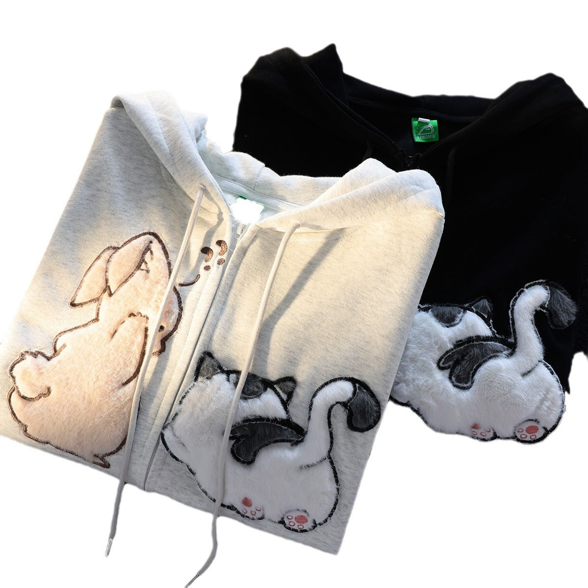 Cute Cartoon Thickened Hooded Cardigan Sweater for Women