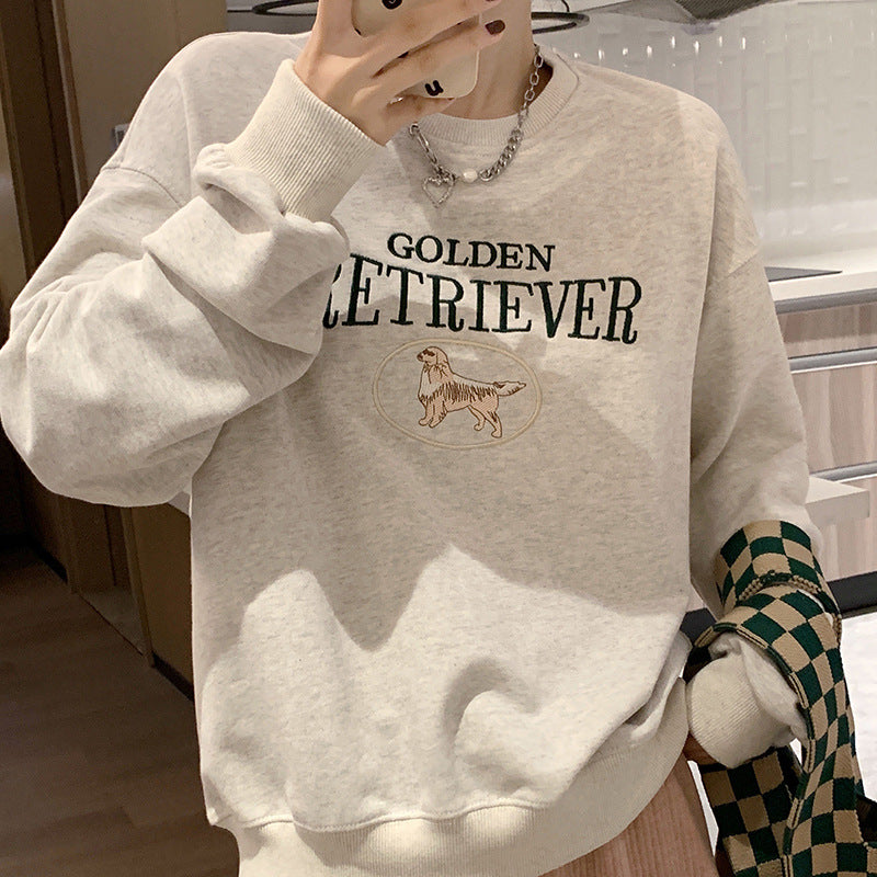 Cute Cartoon Embroidered Oversized Pullover Sweatshirt