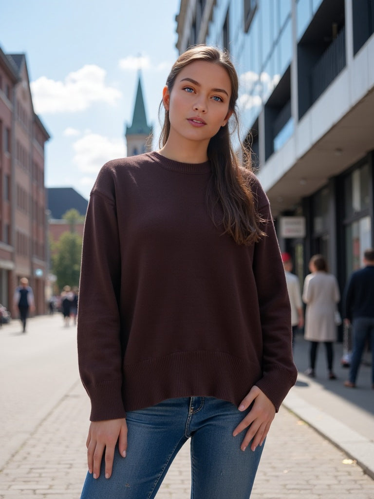 Loose and Versatile Knitted Pullover Sweater As a Base Layer