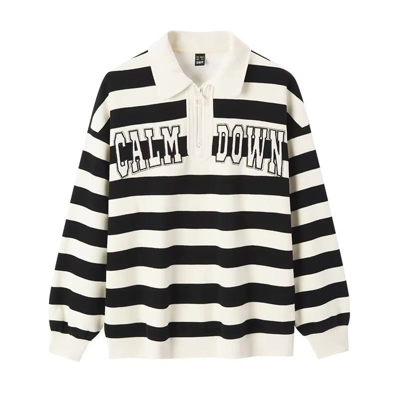 Velvet Half-Zip Polo Hoodie with Alphabet Embroidery