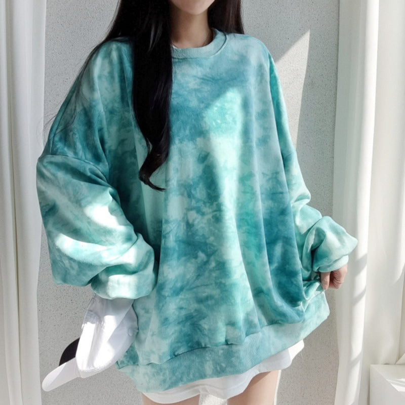 Korean Style Tie-Dye Cotton Sweatshirt for Women