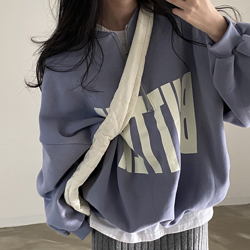 Cozy Contrast Letter Print Loose Long-Sleeve Sweater