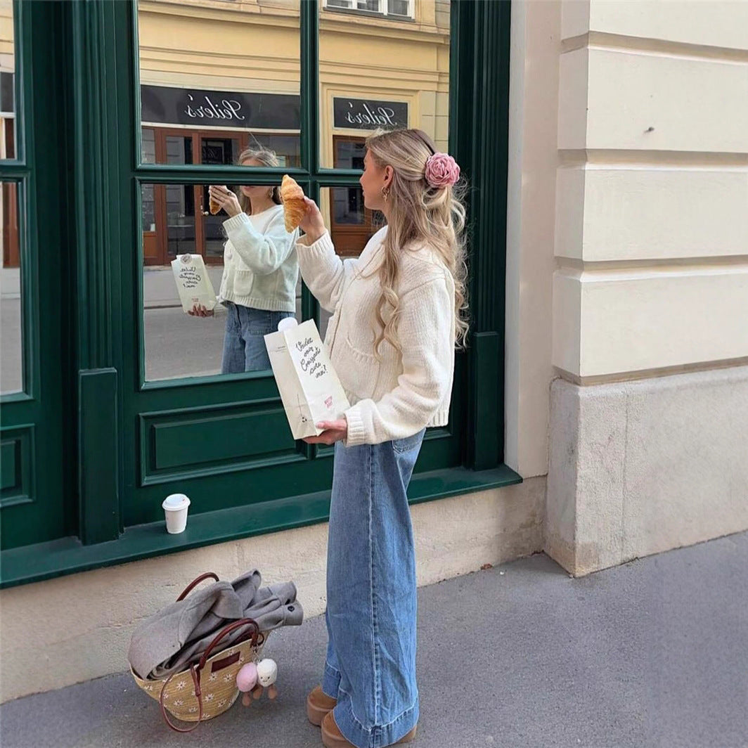 Women's Colorful-button Cardigan Sweater with Pockets