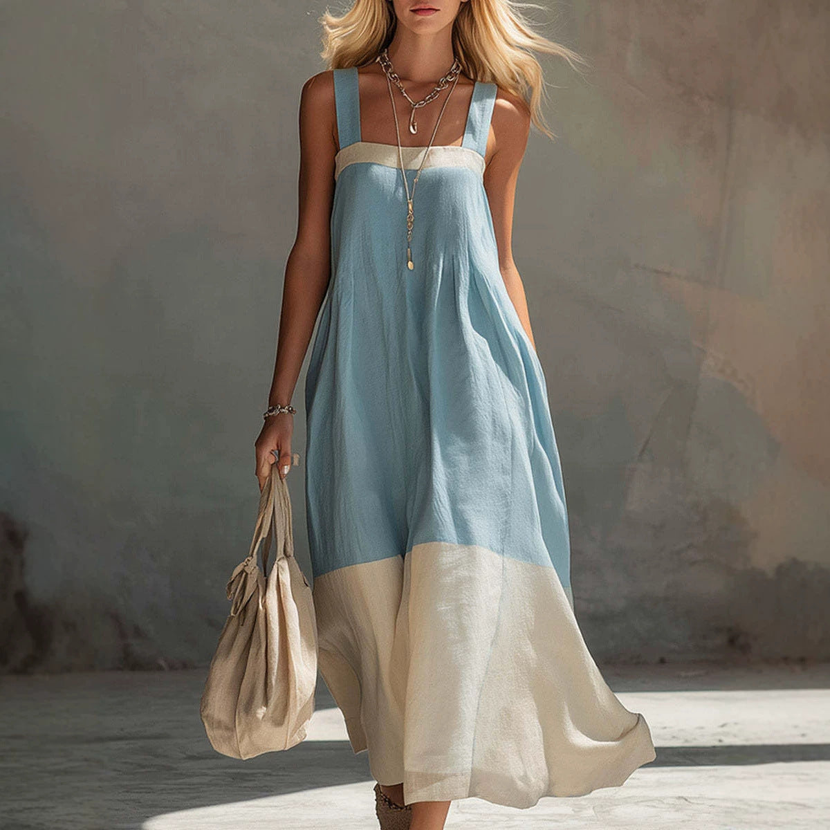 New Arrival Chic Strap Maxi Dress with Contrasting Paneling