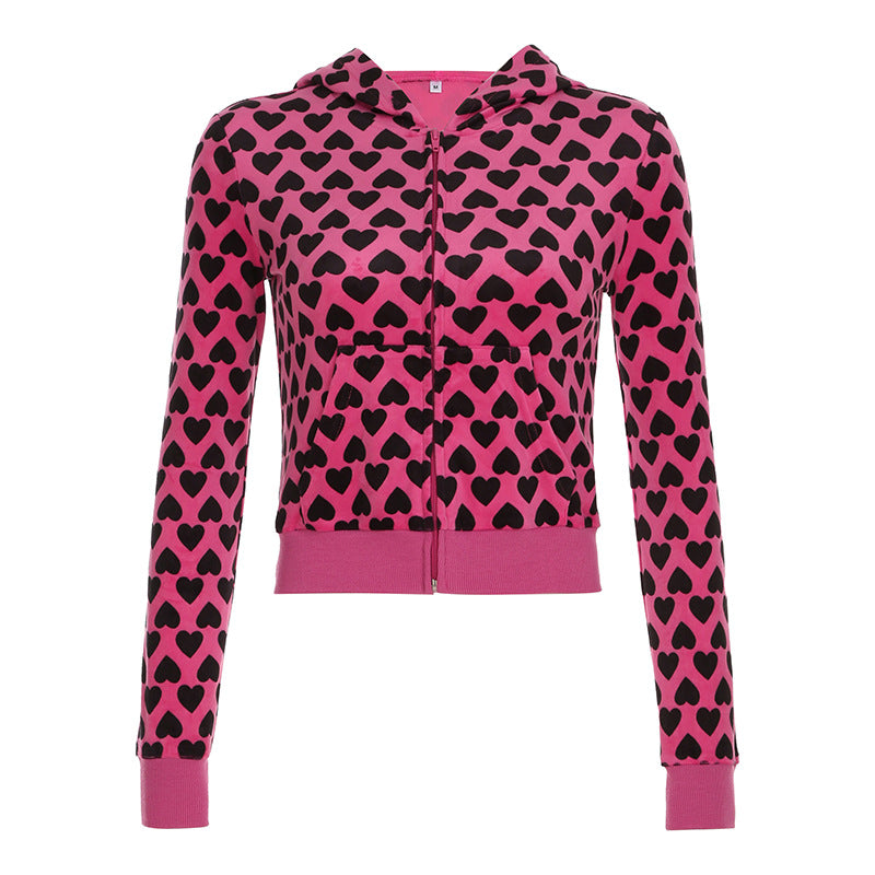 Chic Suede Love Heart Slim-Fit Women's Hooded Coat