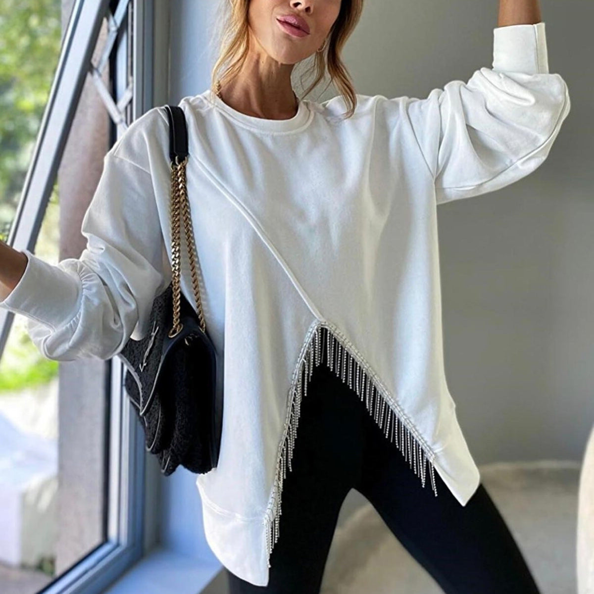 Women's Split Tassel Loose Casual Long Sleeve Sweater