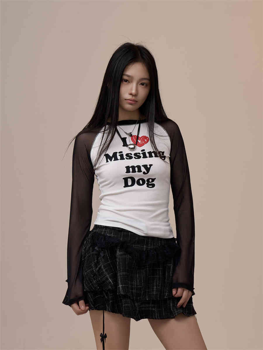 Heart Printing Long-sleeved T-shirt Women's Bottoming Shirt Slim-fit Shoulder Top