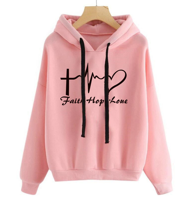 Women's Cute Heart Print Pullover Hoodie Sweatshirt