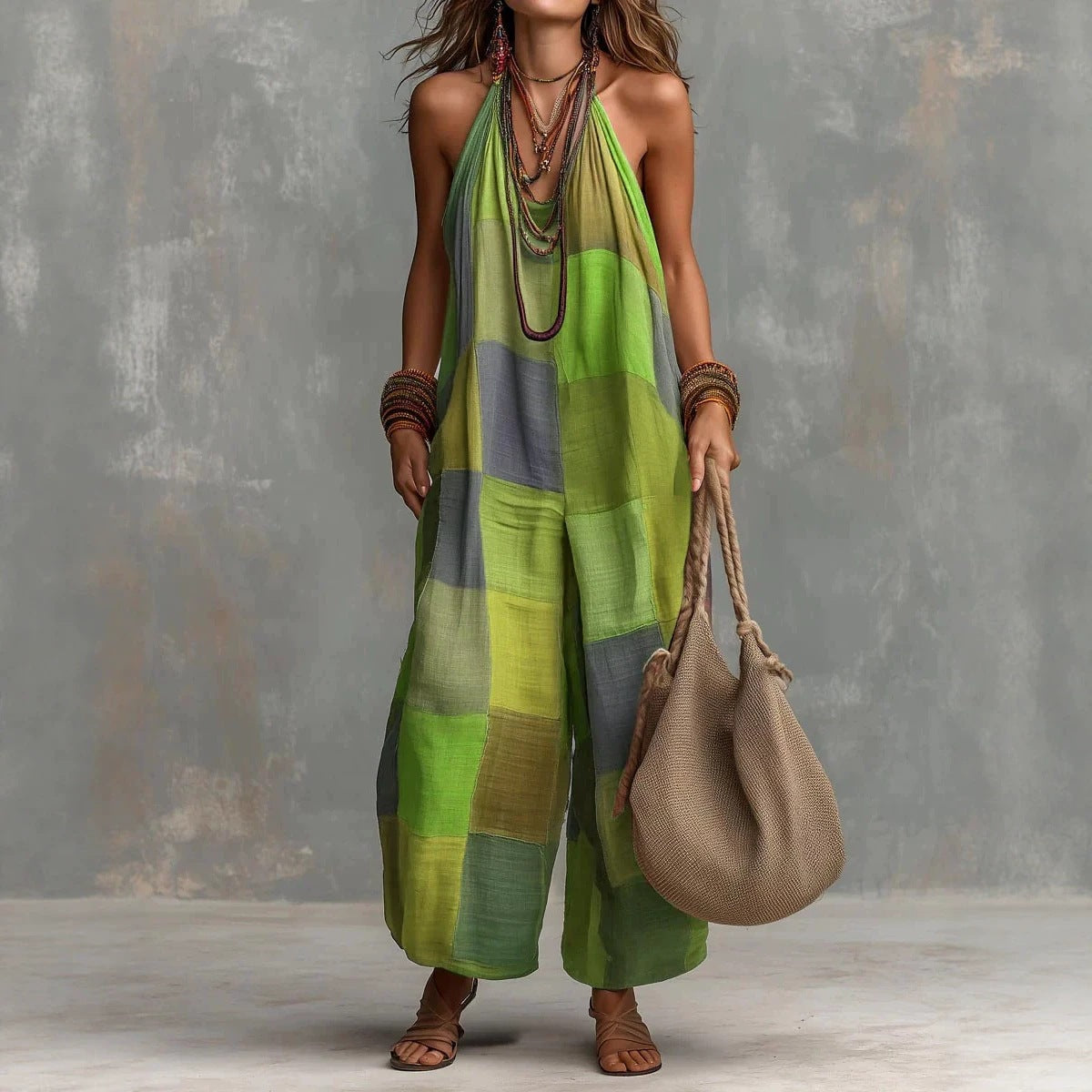 Women's Casual Plaid Wide-Leg Jumpsuit