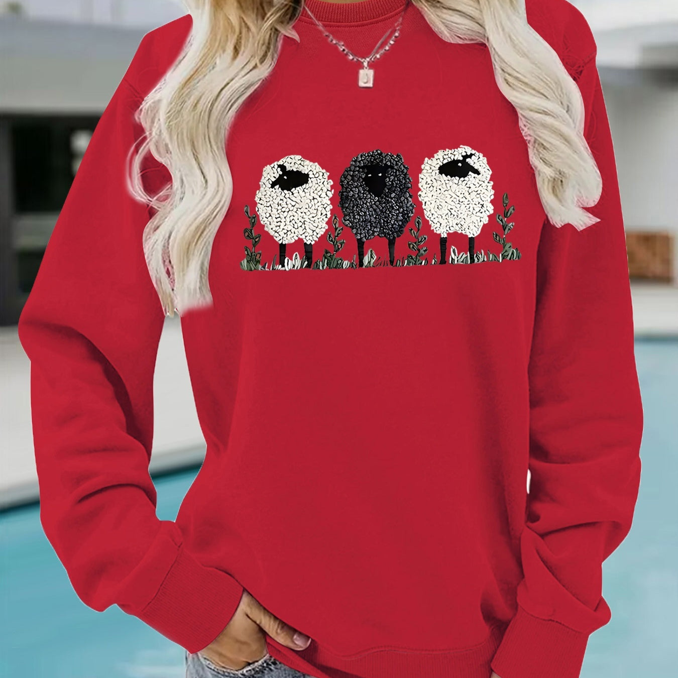Chic Round Neck Printed Cashmere Pullover Sweater