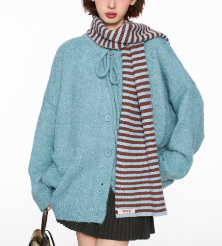 Lace-up Crew Neck Single-breasted Sweater Coat