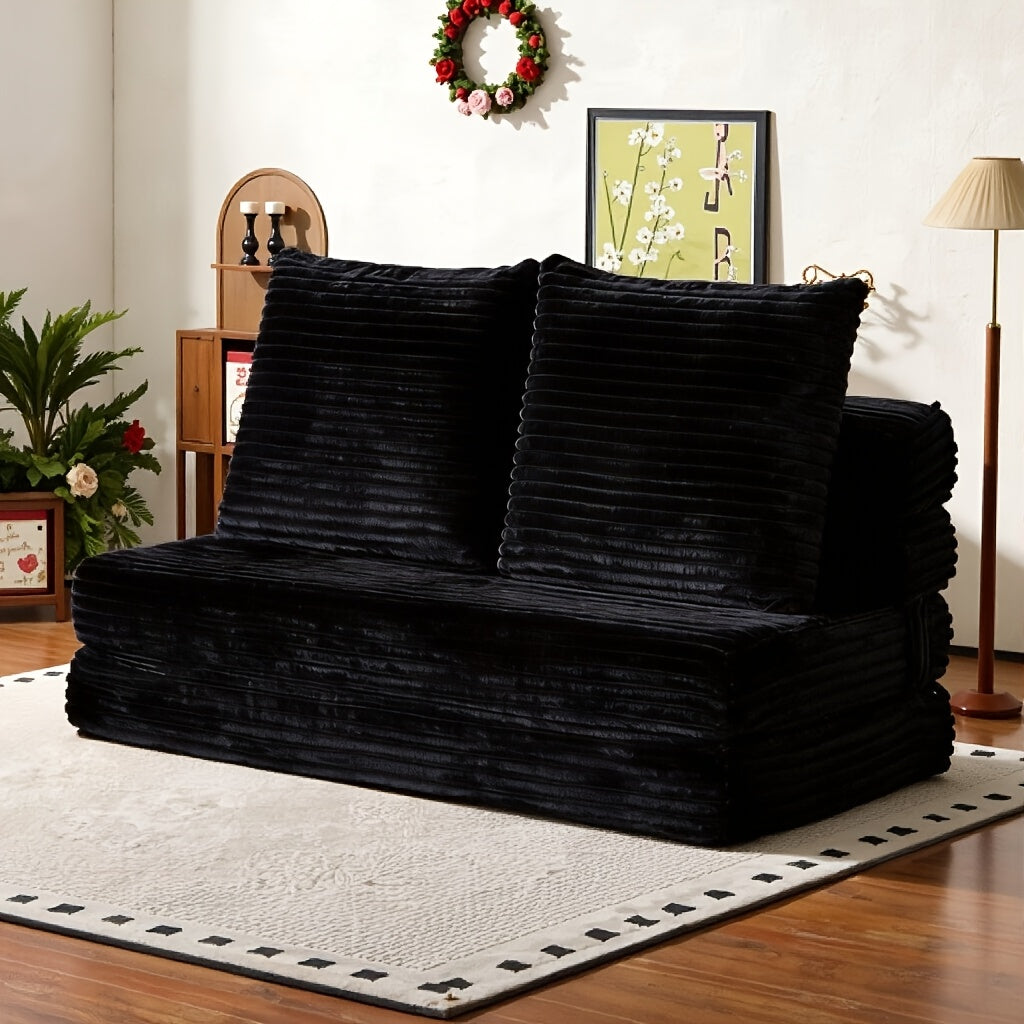 Modular L-shaped chaise longue sofa bed with deep seat and corduroy upholstery