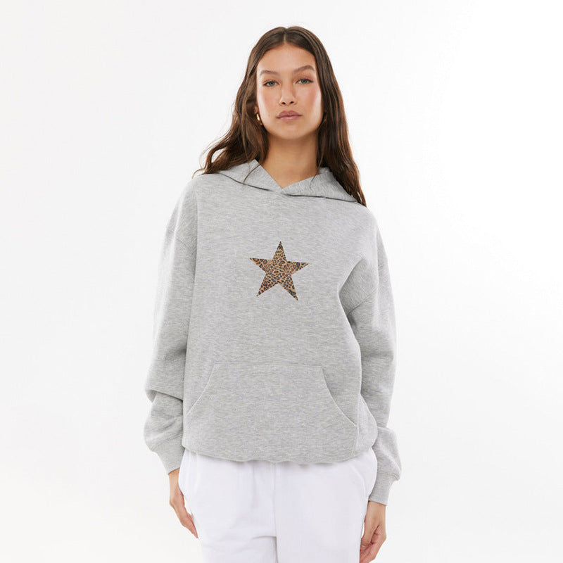 Women's Star Print Loose Hooded Sweatshirt