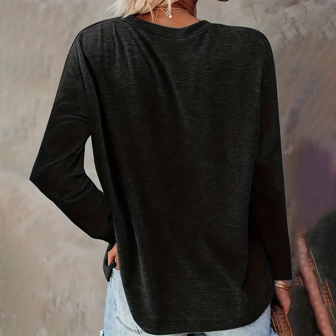 Festive Christmas Tree Print Long-Sleeve Casual Tee