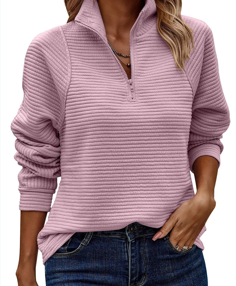 Women's Striped Zipper Stand Collar Sweatshirt