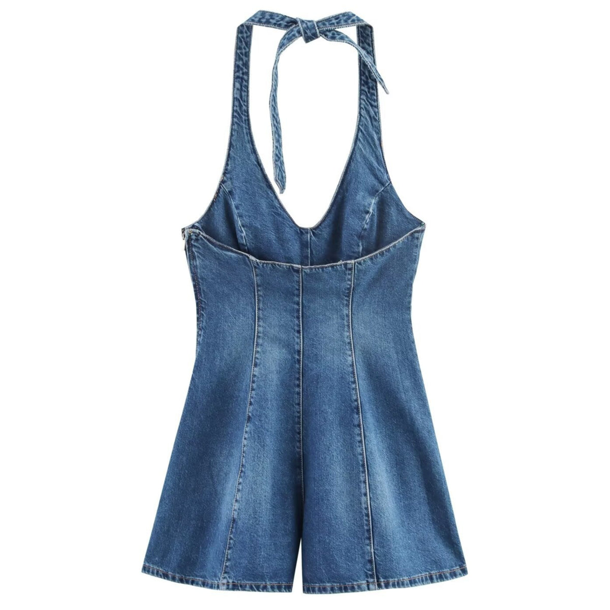Women's Backless Halter Denim Jumpsuit Romper