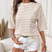 Striped Crew‑Neck Pullover Tee – Versatile, Trendy Half‑Sleeve