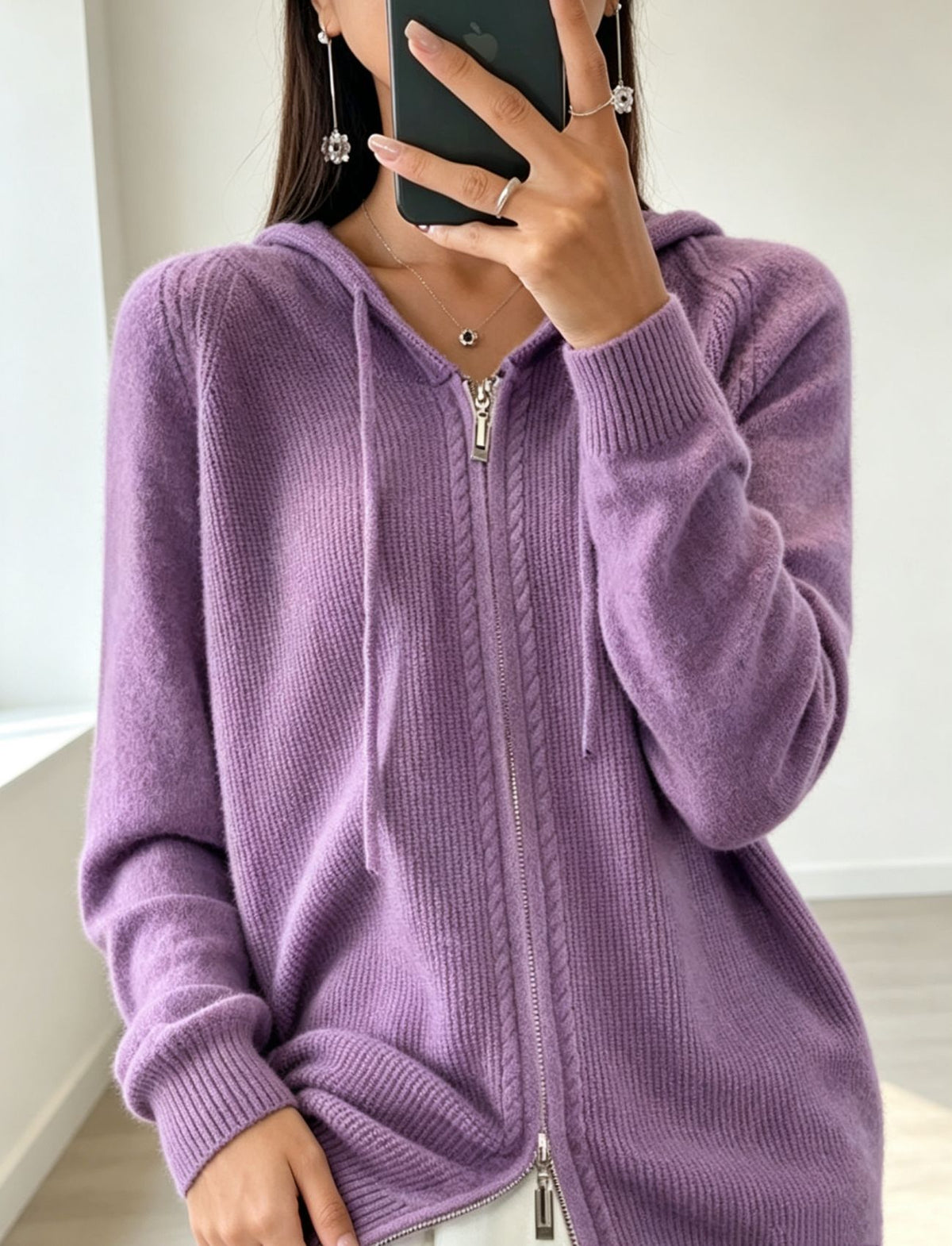 Womens Faux-wool Cardigan Loose-fit Sweater Jacket