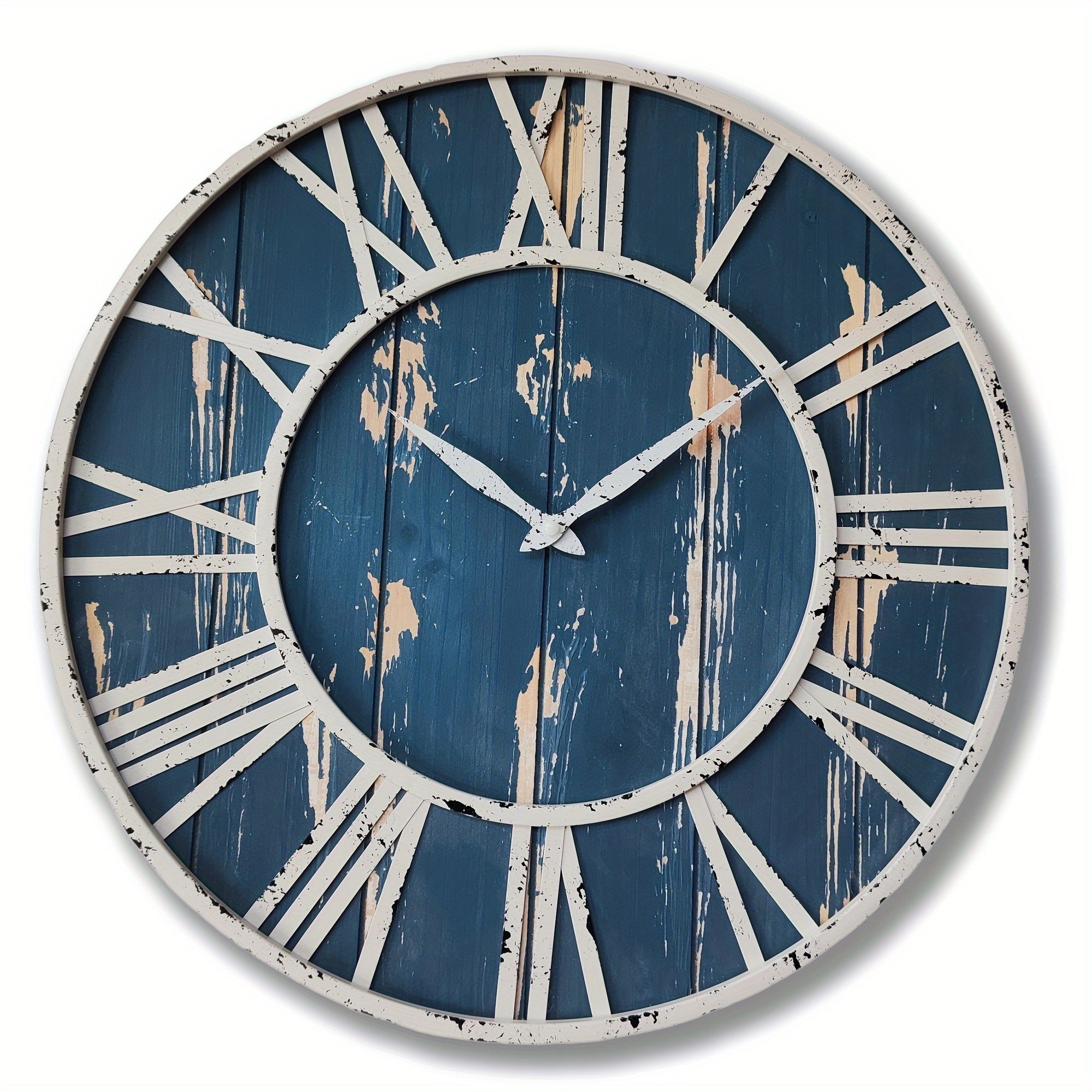 Large Farmhouse Clock Wood Metal Wall Clocks for Living Room Kitchen Coffee Bar Distressed Decorative Coastal Clock Big Hanging Wall Decor for Home Decorations Thanksgiving Gifts