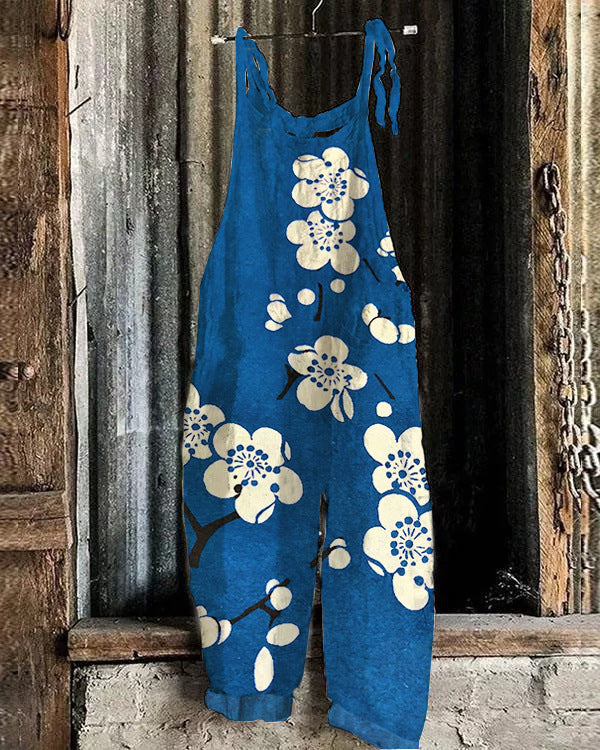 Women's Autumn And Winter Printing Retro Wide Leg Jumpsuit