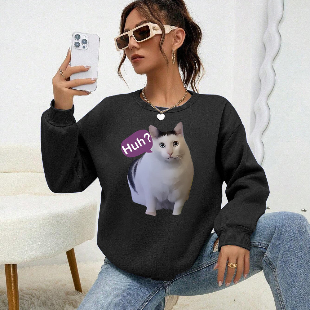 Cute Cat Print Women's Casual Pullover Sweater
