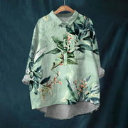 Cross-border Long-sleeved Bamboo Linen Printed Fashionable All-match Lapel Shirt