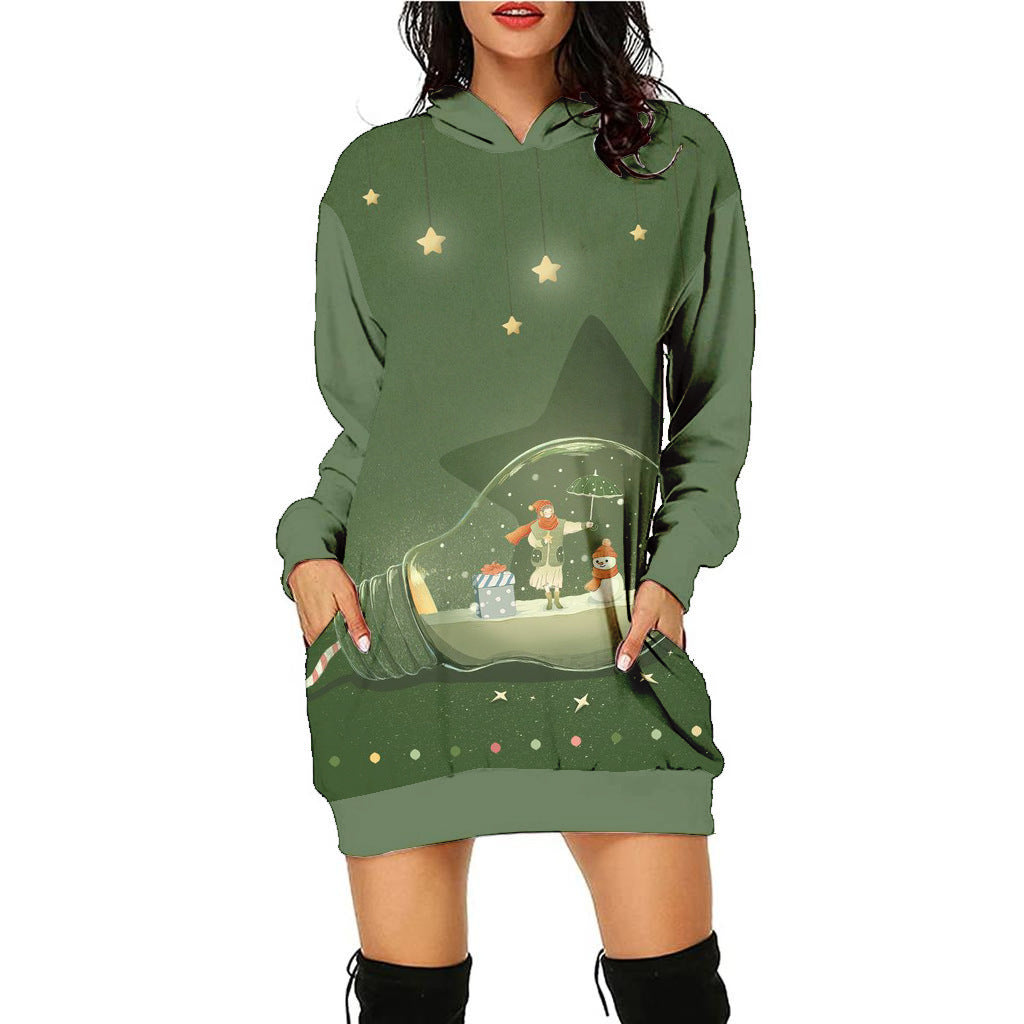 Festive Christmas Print Casual Holiday Sweater Dress
