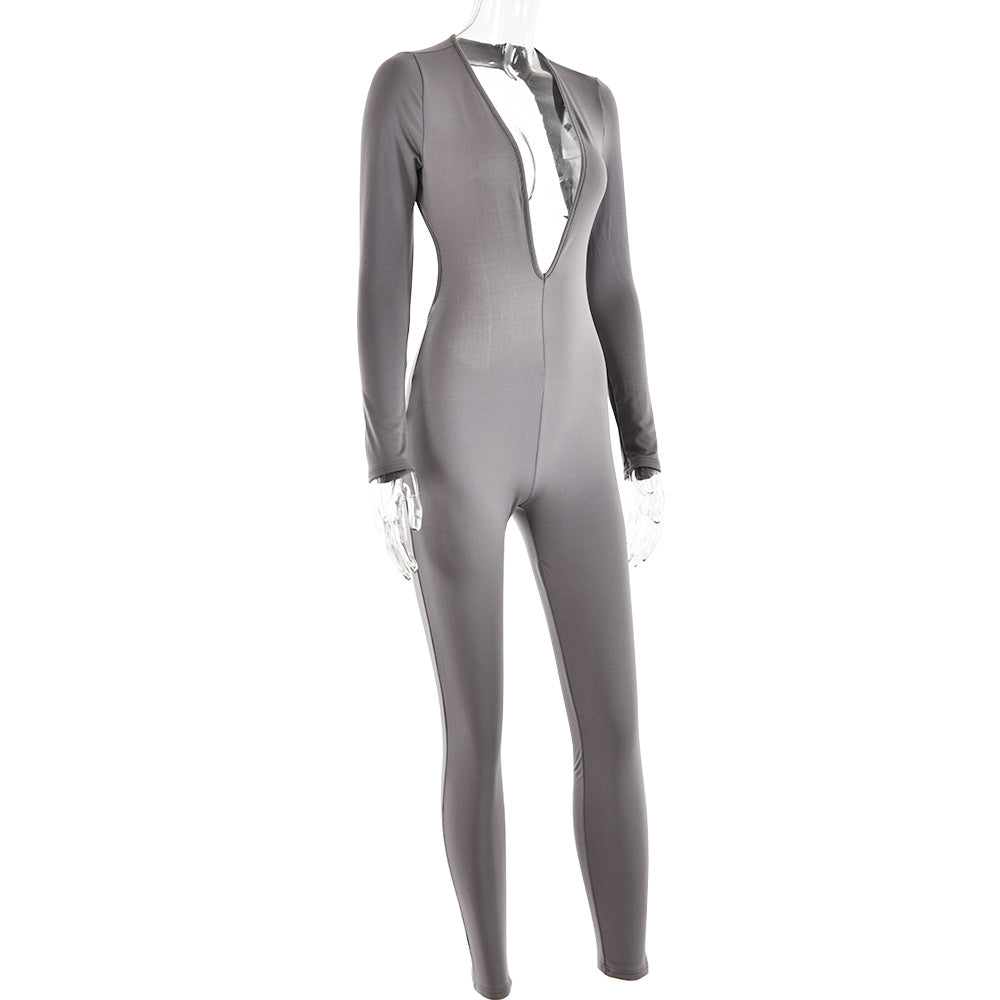 Women's Deep V-neck Long-sleeved Leggings
