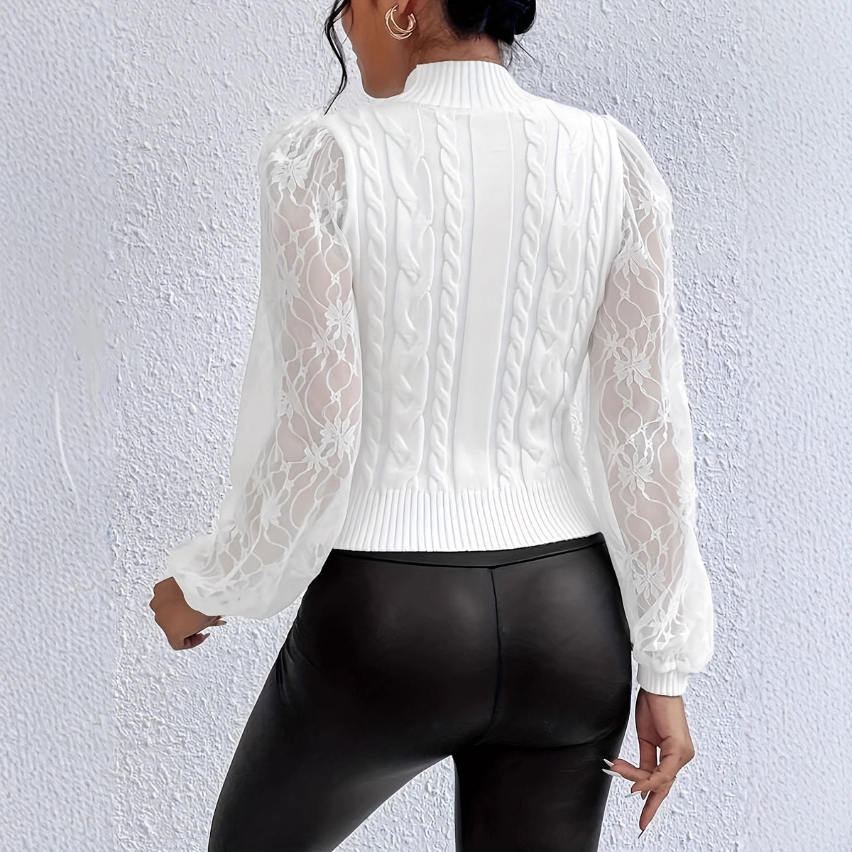 Womens Fashionable Casual High-neck Lace Top