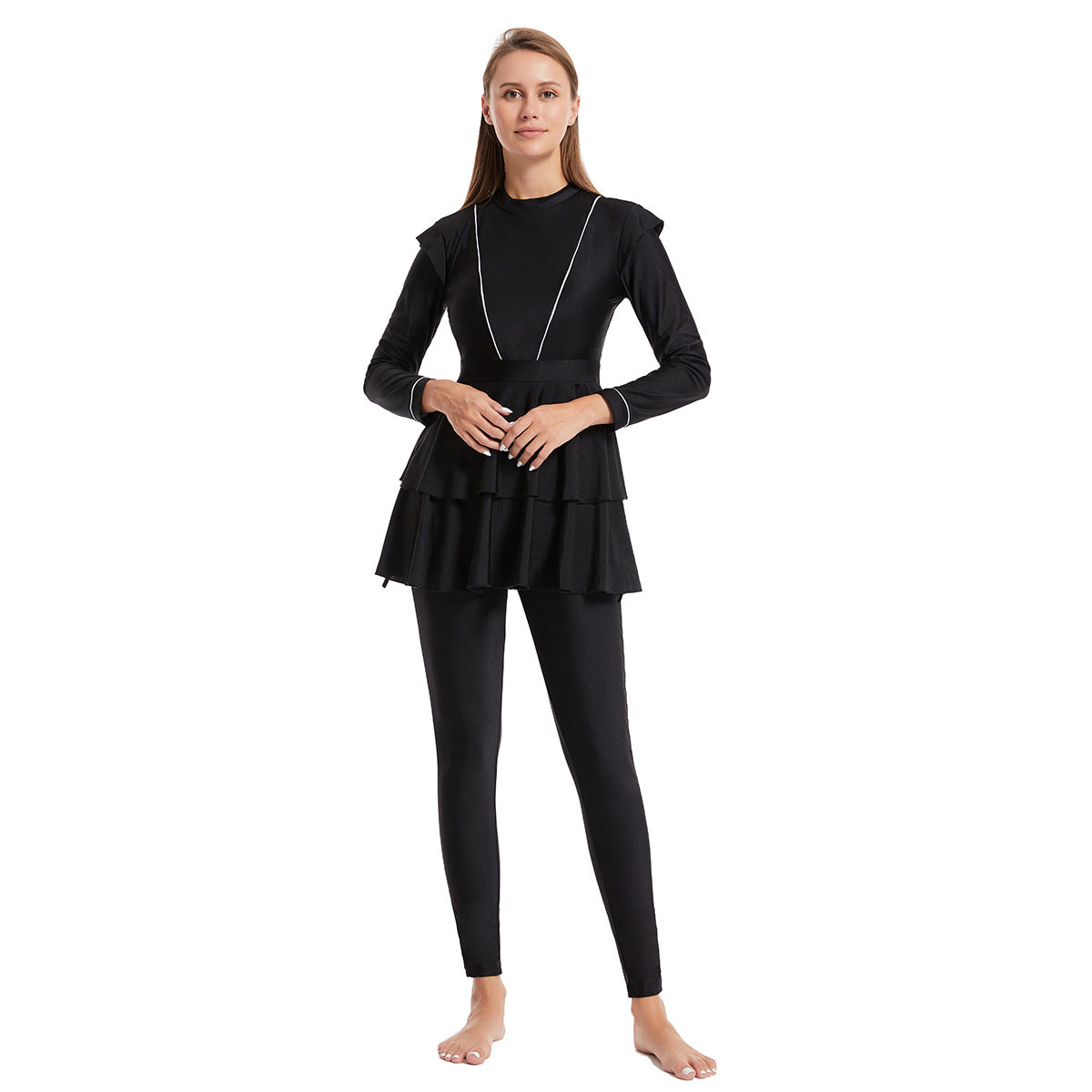 Modest Striped Three-Piece Conservative Swimsuit